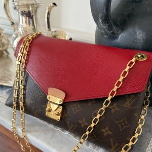 💕sold Louis Vuitton Monogram and Red leather Pallas Chain Bag